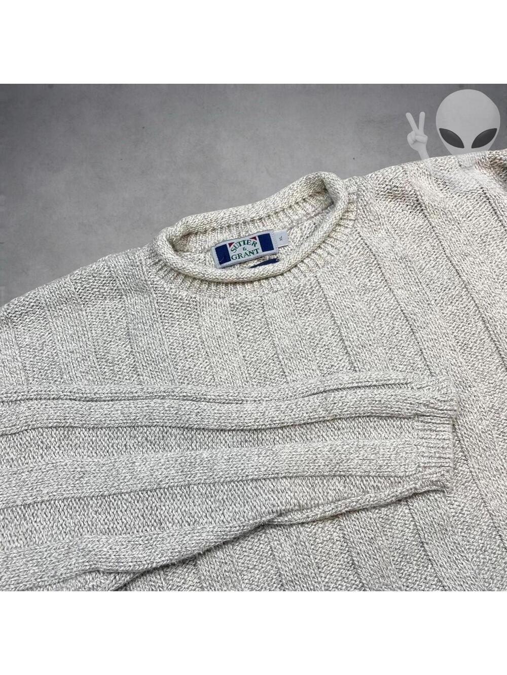 Vintage Knit Sweater Extra Large Cream 80s USA Pullover